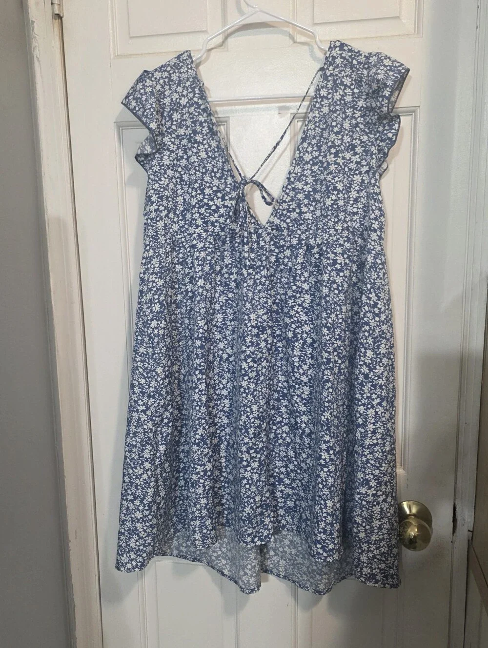 SHEIN Blue Floral Ruffle V-Neck Sundress